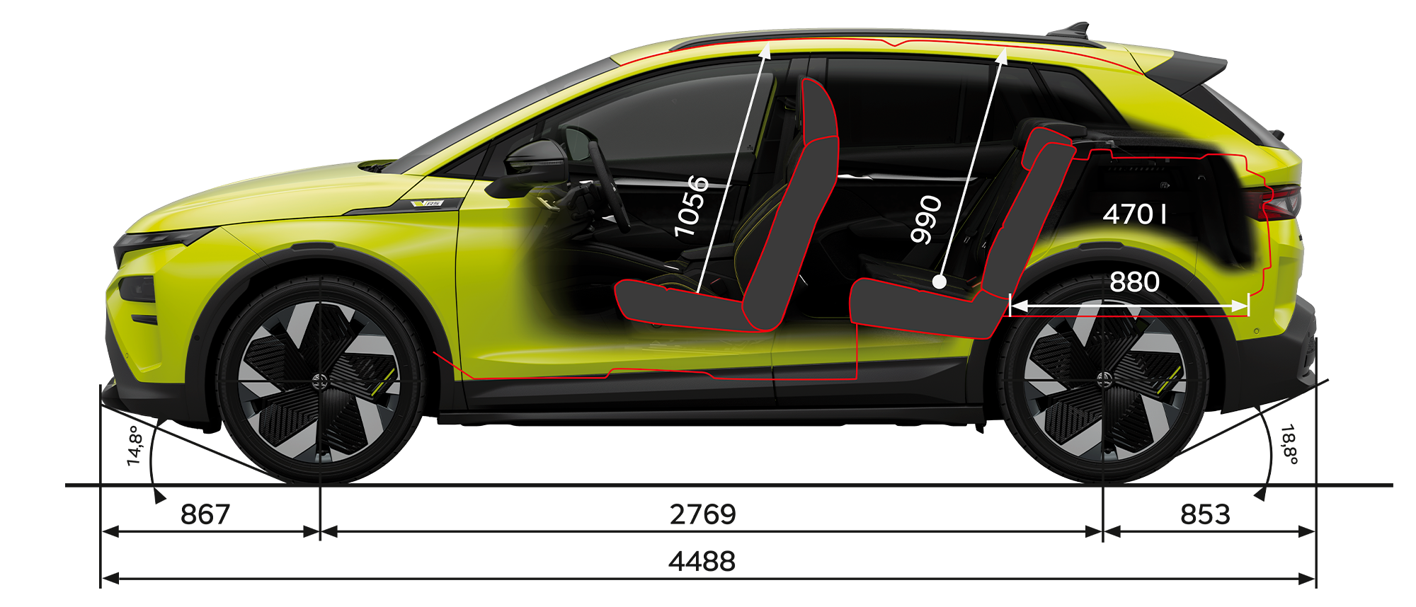 Škoda Elroq RS Abmessungen – Seitenansicht