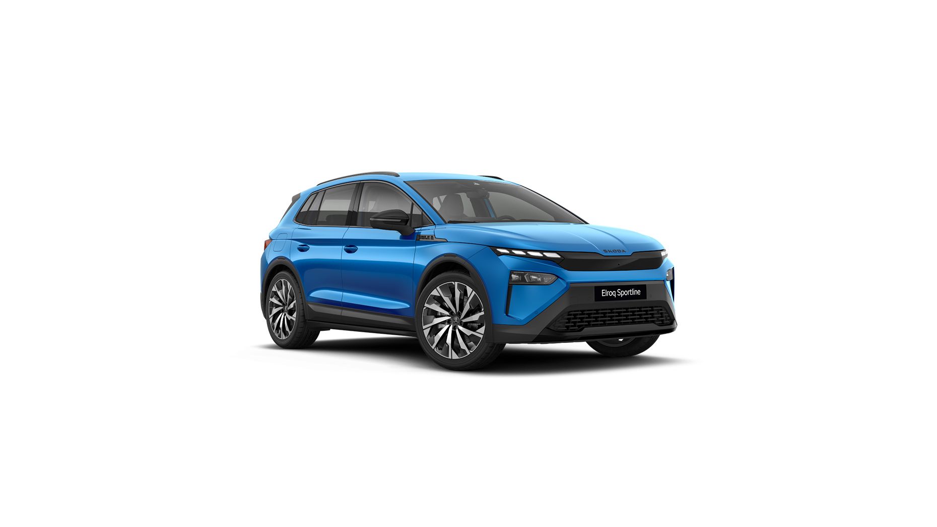 Škoda Elroq Sportline in Blau auf weißem Hintergrund