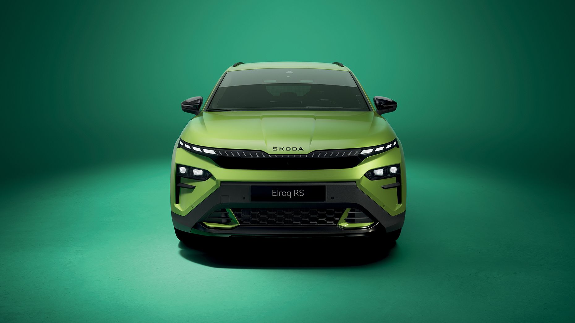 Škoda Elroq RS in Mamba Grün von vorne